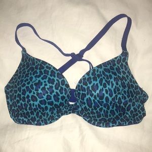 Blue cheetah print bra